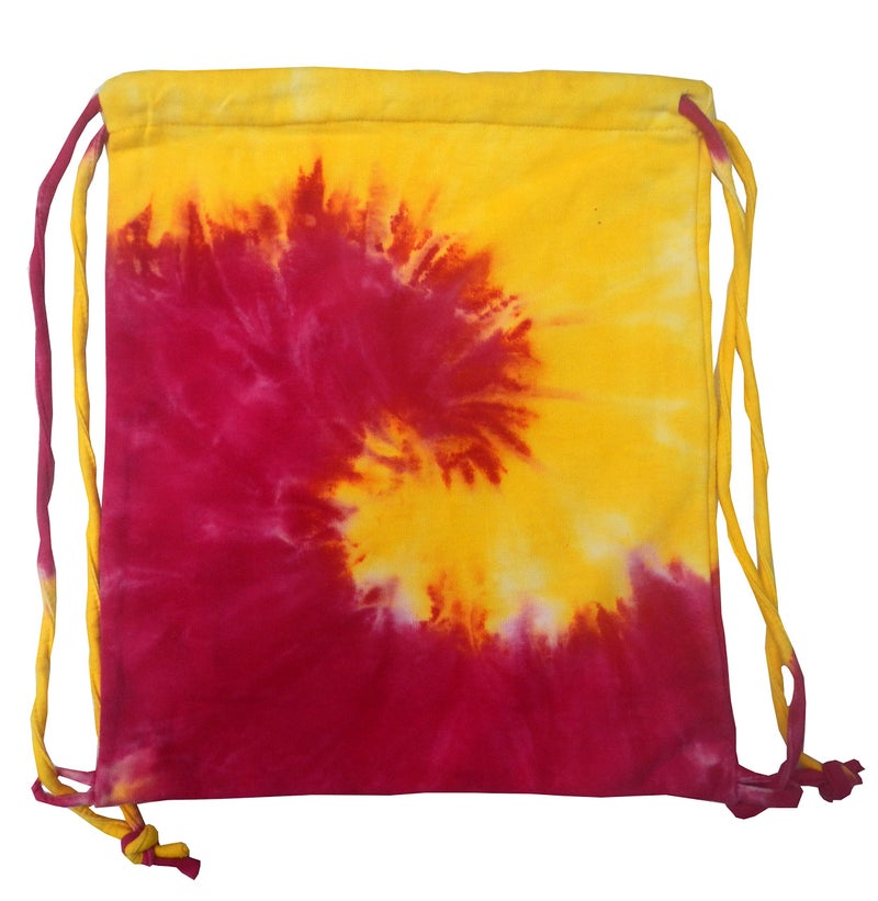Colortone Tie Dye Drawstring Backpack, Lightweight Gym Bag for Women and Men, Spiral Pink & Yellow, One Size